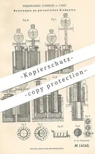 original Patent - Ferdinando Tommasi , Paris , Frankreich , 1879 , galvanische Elemente | Batterie , Strom | Bunsen !!!