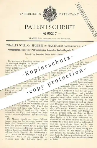 original Patent - Charles William Sponsel , Hartford , Connecticut USA , Kastenmagazin für Waffen | Gewehr | Revolver !!