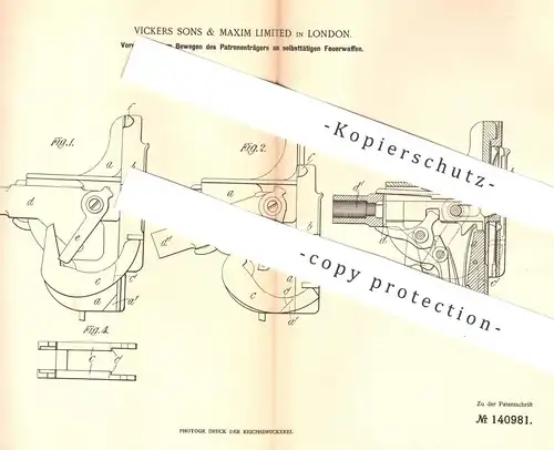 original Patent - Vickers Sons & Maxim Ltd. , London , England , Patronenträger an Waffe | Gewehr , Pistol , Revolver !!