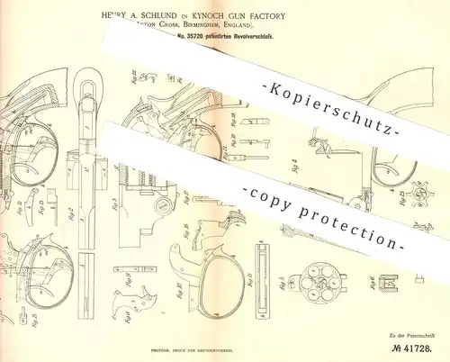 original Patent - Henry A. Schlund , Kynoch Gun Factory , Aston Cross , Birmingham | Revolverschloss | Pistol , Revolver