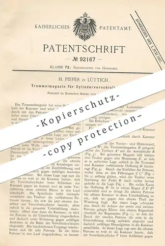 original Patent - Henri Pieper , Lüttich , Belgien , 1896 , Trommelmagazin für Gewehr | Waffe , Pistol , Jagd , Revolver