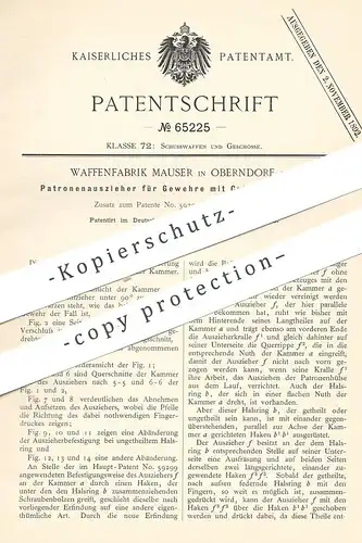 original Patent - Waffenfabrik Mauser , Oberndorf , 1892 , Patronenauszieher f. Gewehr | Waffe , Jagd , Pistole , Pistol