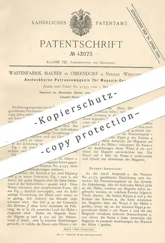 original Patent - Waffenfabrik Mauser , Oberndorf , 1887 , Patronenmagazin für Magazingewehr | Gewehr | Waffe , Jagd !!!