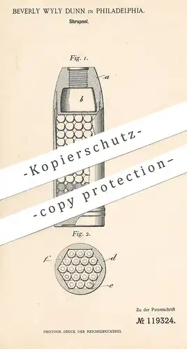 original Patent - Beverly Wyly Dunn , Philadelphia  USA , 1899 , Schrapnell | Revolver , Gewehr , Pistole , Waffe , Jagd
