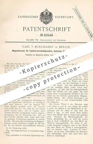 original Patent - Carl T. Burchardt , Berlin , 1891 , Magazineinsatz für Gewehr | Pistole , Pistol | Waffe , Jagd !!!