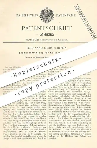 original Patent - Ferdinand Krebs , Berlin , 1892 , Spannvorrichtung für Luftdruck - Gewehr | Pistol , Waffe , Jagd