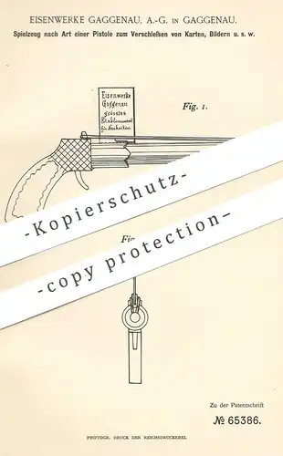 original Patent - Eisenwerke Gaggenau AG , 1892 , Spielzeug - Pistole | Gewehr , Pistol , Waffe , Jagd , Schießen !!!