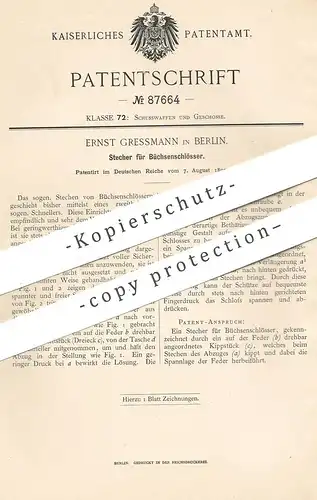 original Patent - Ernst Gressmann , Berlin , 1895 , Stecher f. Büchsenschloss | Gewehr , Pistole , Pistol , Waffe , Jagd