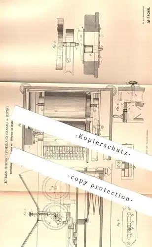 original Patent - Johann Friedrich Ferdinand Grabau , Leipzig , 1886 , Verstellen der Stiftwalze bei Drehorgeln | Orgel