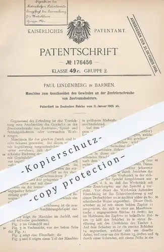 original Patent - Paul Lindenberg , Barmen  1905 , Anschneiden des Gewindes von Bohrern | Bohrer , Bohrmaschine , Bohren