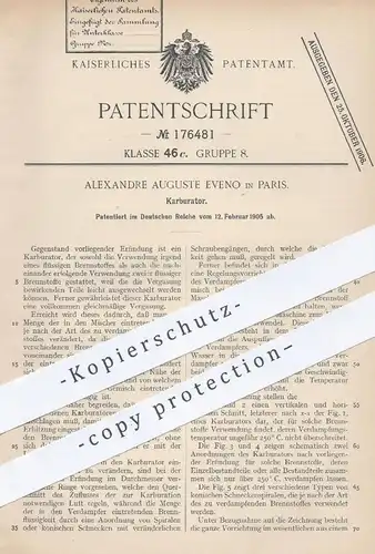 original Patent - Alexandre Auguste Eveno , Paris , Frankreich ,1905 , Karburator | Brennstoff , Vergaser , Gas , Gase !