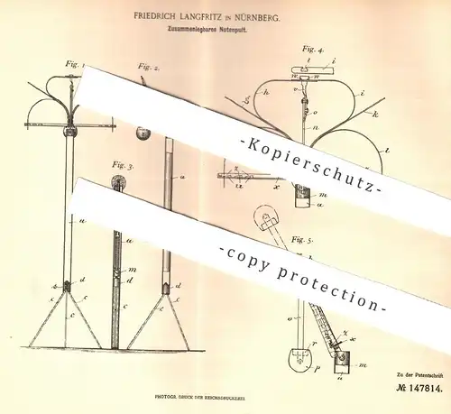 original Patent - Friedrich Langfritz , Nürnberg 1903 , Zusammenlegbares Notenpult | Noten Pult | Tisch , Stativ , Musik