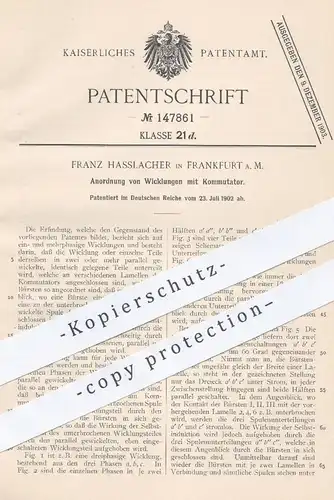 original Patent - Franz Hasslacher , Frankfurt / Main , 1902 , Anordnung von Wicklungen mit Kommutator | Spulen !!