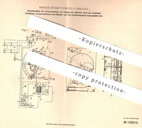 original Patent - Harold Dudley Stroud , Chicago , 1900 , Gesprächszähler für Fernsprecher | Telefon , Zählwerk !!!