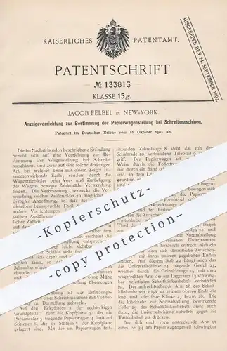 original Patent - Jacob Felbel , New York , 1901 , Bestimmung der Papierwagenstellung bei Schreibmaschinen | Papier !!