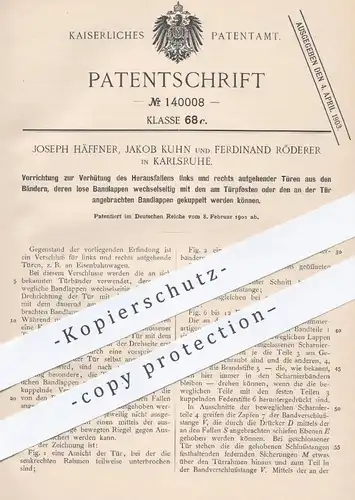 original Patent - Joseph Häffner , Jakob Kuhn , Ferdinand Röderer , Karlsruhe , 1902 , Verschluss für Eisenbahn - Türen