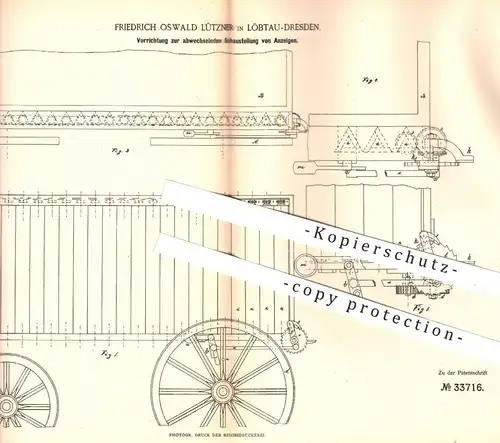 original Patent - Friedrich Oswald Lützner , Dresden / Löbtau , 1885 , Darstellung von Anzeigen | Papier Reklame Werbung