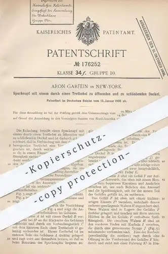 original Patent - Aron Garfein , New York , 1906 , Spucknapf mit Deckel | Medizin , Krankenhaus , Arzt , Apotheker !!