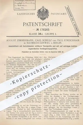 original Patent - Aug. Zimmermann , Carl Schulz , Paul Streichhan , Berlin Baumschulenweg , 1905 , Ausziehtisch , Tisch