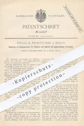 original Patent - Söllig & Weinitschke , Berlin , 1887 , Stellapparat für Weichen u. Signale | Eisenbahn , Eisenbahnen