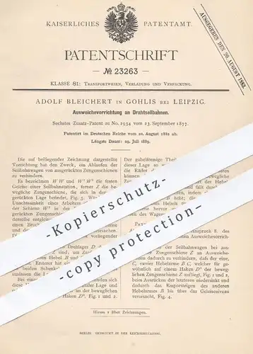 original Patent - Adolf Bleichert , Leipzig / Gohlis , 1882 , Ausweichevorrichtung an Drahtseilbahnen | Seilbahn , Bahn