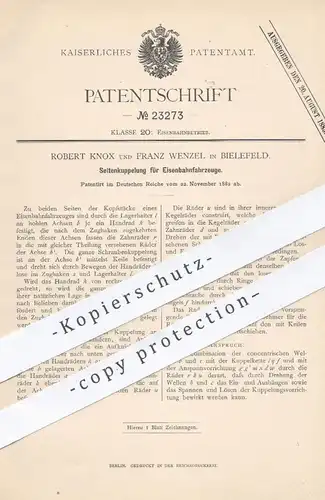 original Patent - Robert Knox , Franz Wenzel , Bielefeld , 1882 , Seitenkupplung für Eisenbahnen | Eisenbahn !!!