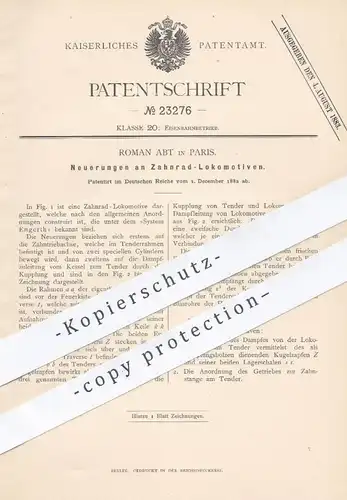 original Patent - Roman Abt , Paris , 1882 , Zahnrad - Lokomotiven | Lokomotive , Eisenbahn , Eisenbahnen !!