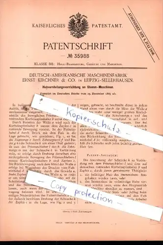 Original Patent  - Deutsch-Amerikanische Maschinenfabrik Ernst Kirchner & Co. Leipzig , 1885 , !!!