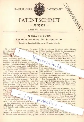 Original Patent  - M. Sielaff in Berlin , 1885 ,  Schutzvorrichtung für Rolljalousien !!!