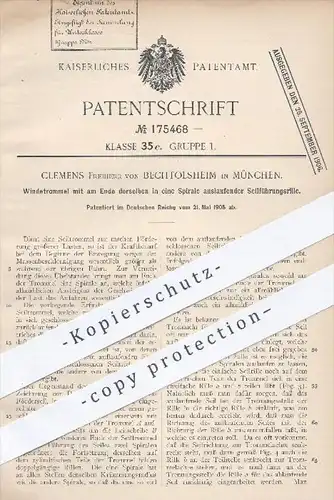 original Patent - Clemens Freiherr von Bechtolsheim , München , 1905 , Windetrommel  , Winde , Seil , Förderung !!!
