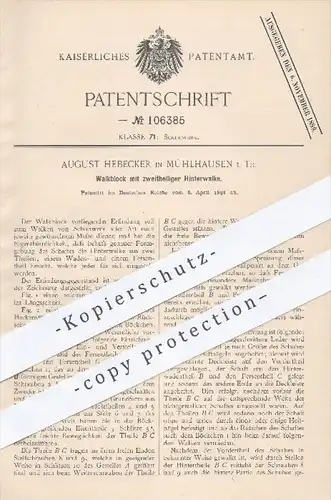 original Patent - A. Hebecker , Mühlhausen 1898 , Walkblock mit zweiteiliger Hinterwalke , Schuhwerk , Schuster , Schuhe