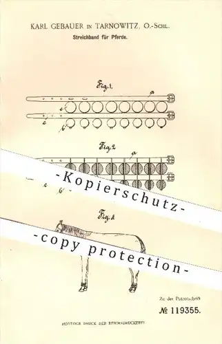 original Patent - K. Gebauer , Tarnowitz , 1900 , Streichband für Pferde | Pferd , Pferdezucht , Tiere , Reiten , Sport