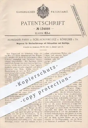 original Patent - B. Paris , Schlackemühle / Königsee 1902 , Wagenrad für Fahrzeuge mit Speichen u. Felgen aus Holz !!!
