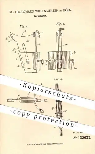 original Patent - Bartholomäus Wiesenmüller , Köln , 1901 , Gerüsthalter , Gerüstbau , Baugerüst , Gerüstbauer , Bau !!