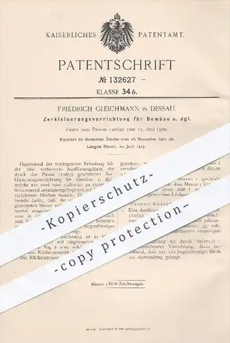 original Patent - Friedrich Gleichmann in Dessau , 1901 , Zerkleinern von Gemüse | Messer , Häcksler , Haushalt !!!