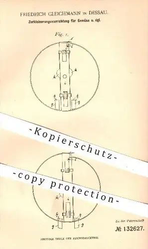 original Patent - Friedrich Gleichmann in Dessau , 1901 , Zerkleinern von Gemüse | Messer , Häcksler , Haushalt !!!