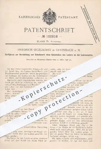original Patent - F. Segelhorst , Offenbach / Main  1898 , Herstellung von Schuhwerk , Leder , Schuhe , Schuh , Schuster