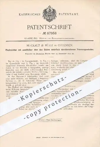 original Patent - Huckauf & Bülle , Ottensen , 1891 , Flachsichter mit Trennungswänden über den Sieben | Mühle , Mühlen