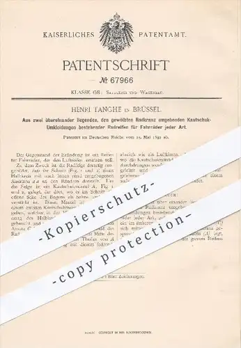 original Patent - Henri Tanghe , Brüssel , 1892 , Radreifen aus Kautschuk für Fahrräder | Fahrrad , Reifen , Rad , Räder