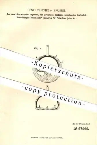 original Patent - Henri Tanghe , Brüssel , 1892 , Radreifen aus Kautschuk für Fahrräder | Fahrrad , Reifen , Rad , Räder