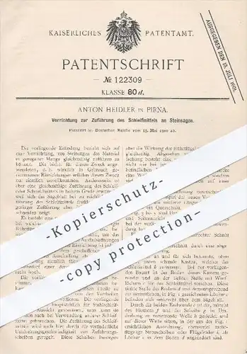 original Patent - Anton Heidler in Pirna , 1900 , Zuführung des Schleifmittels an Steinsägen , Säge , Sägen , Gestein !!