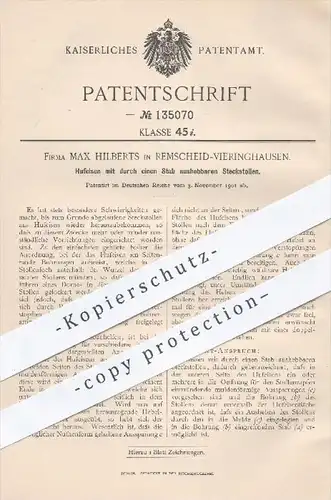 original Patent - Max Hilberts , Remscheid Vieringhausen , 1901 , Hufeisen mit aushebbaren Steckstollen , Huf , Schmied