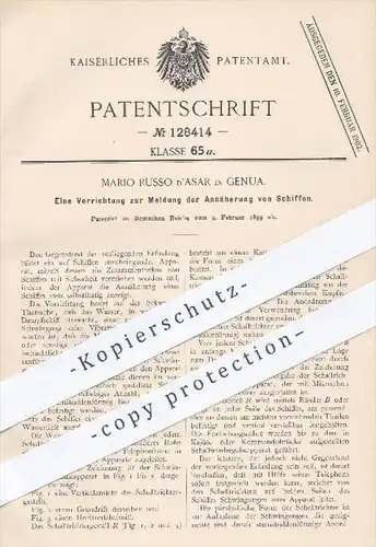 original Patent - M. Russo d'Asar , Genua  1899 , Vorrichtung zur Meldung der Annäherung von Schiffen | Schiff , Schiffe