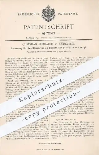 original Patent - Ch. Ehrhardt in Nürnberg , 1893 , Klemmring an Haltern für Bleistifte , Stift , Stifte , Schreiben !!