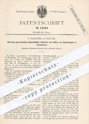 original Patent - C. Hahlweg in Stettin , 1880 , Werkzeug für Steinfassungen in Taschenuhren , Uhr , Uhren , Uhrmacher !