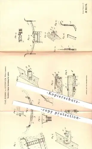 original Patent - Carl Endriss in Göppingen , 1895 , Verstellbare Anlehn-Vorrichtung für Leitern | Leiter , Stufenleiter