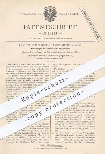 original Patent - J. Gottfried Wobbe in Troppau , Österreich , 1882 , regulierbarer Heizbrenner , Brenner , Heizung !!!