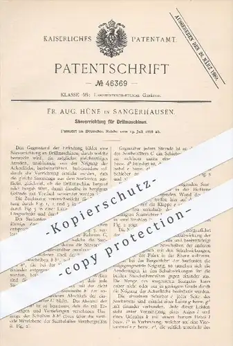 original Patent - F. A. Hüne , Sangerhausen , 1888 , Säevorrichtung für Drillmaschinen | Drillen , Säen , Saat , Aussaat