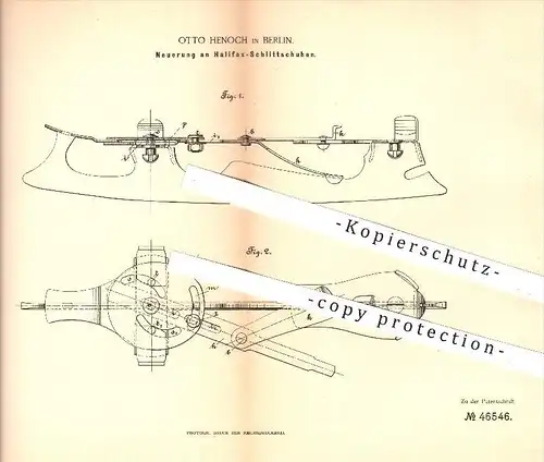 original Patent - O. Henoch , Berlin , 1888 , Befestigung am Halifax - Schlittschuh , Schlittschuhe , Schuhe , Sport !!