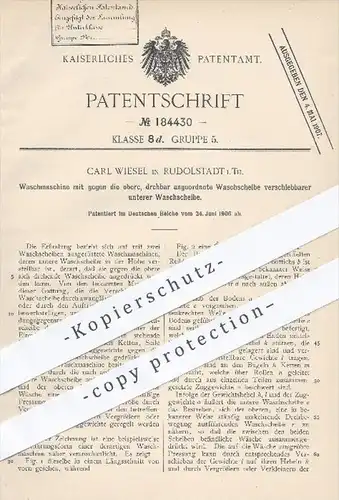 original Patent - Carl Wiesel in Rudolstadt , 1906 , Waschmaschine mit 2 Waschscheiben , Waschen , Wäsche , Wäscherei !